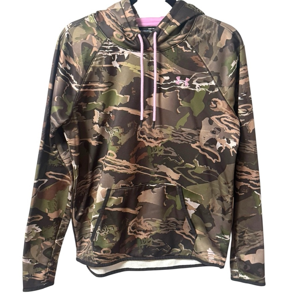 Under Armour Cold Gear Camo Hoodie Storm Forest Women’s Medium Purple Accents